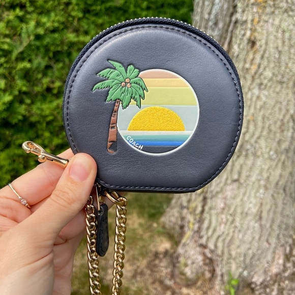 Coach Handbags - Coach Black Coin Purse with Tropical Design